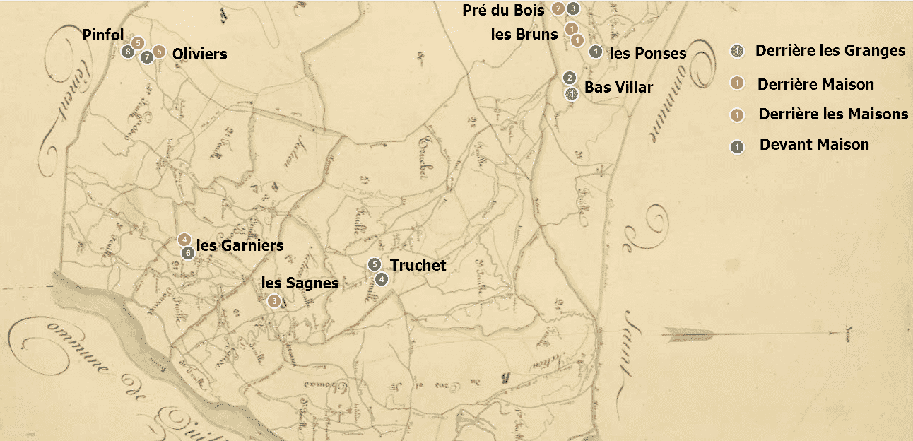 carte des toponymes employant le mot « maison »