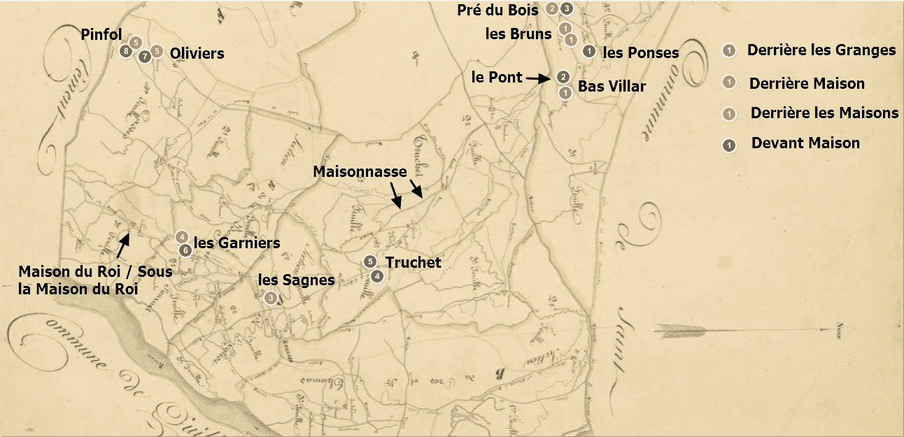carte augmentée des toponymes avec « maison »
