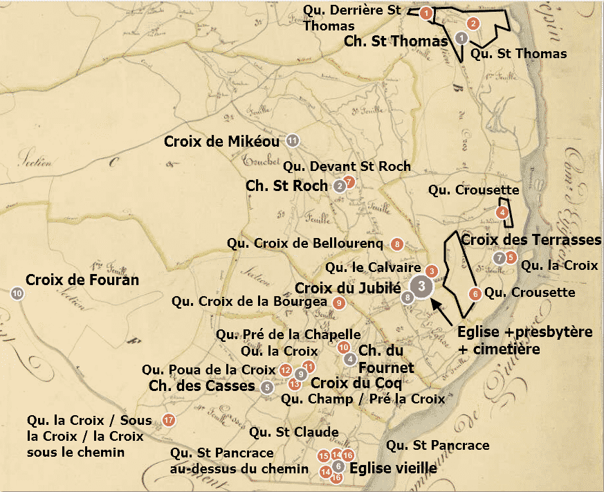 édifices et toponymes religieux sur la commune en 1833
